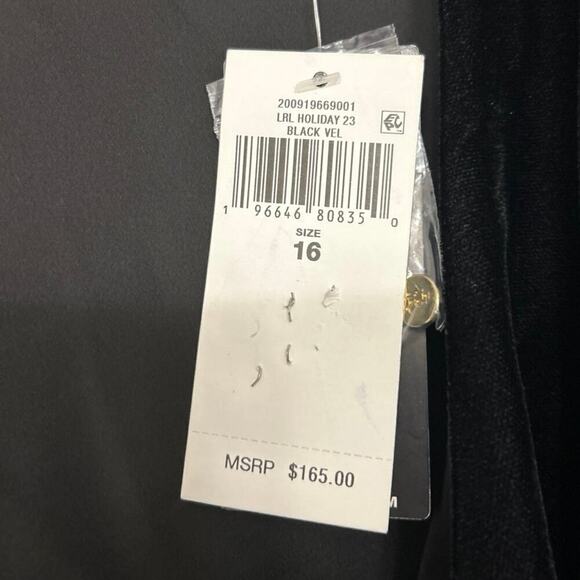 LAUREN RALPH LAUREN NWT Black Velvet Pleated Surplice Blouse Size 16 - Picture 10 of 15